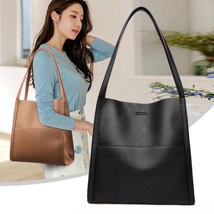 Bolso de hombro unicolor de cuero genuino