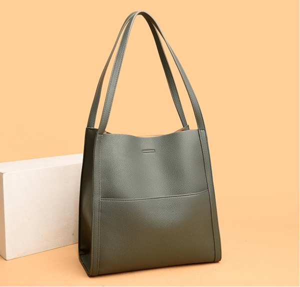Bolso de hombro unicolor de cuero genuino