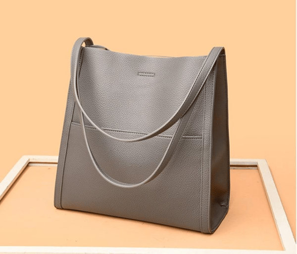 Bolso de hombro unicolor de cuero genuino