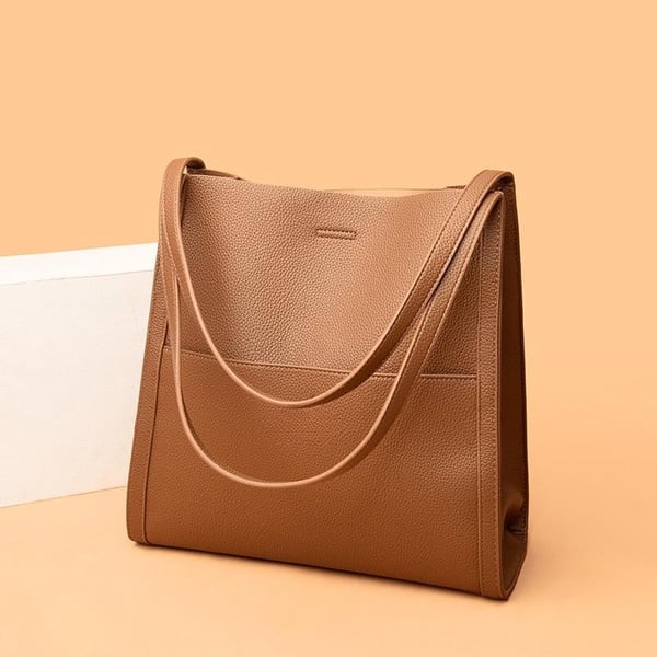 Bolso de hombro unicolor de cuero genuino