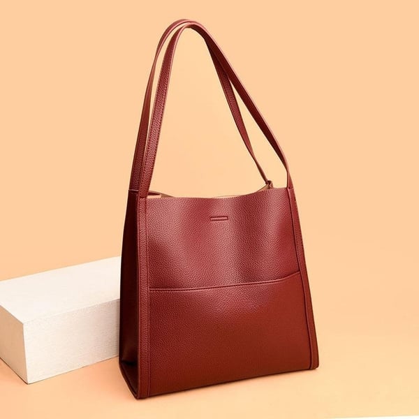 Bolso de hombro unicolor de cuero genuino