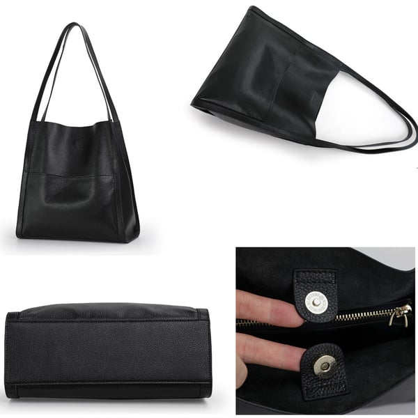 Bolso de hombro unicolor de cuero genuino