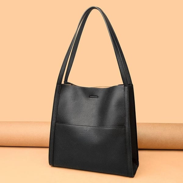 Bolso de hombro unicolor de cuero genuino
