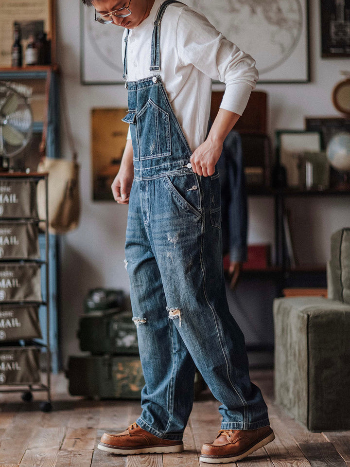 Julien™ | Pantalón de tirantes azul desgastado retro