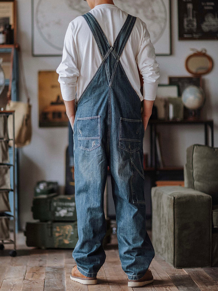 Julien™ | Pantalón de tirantes azul desgastado retro