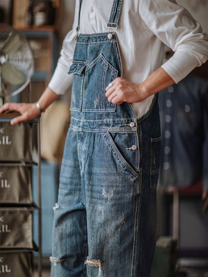 Julien™ | Pantalón de tirantes azul desgastado retro