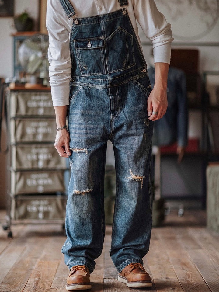 Julien™ | Pantalón de tirantes azul desgastado retro