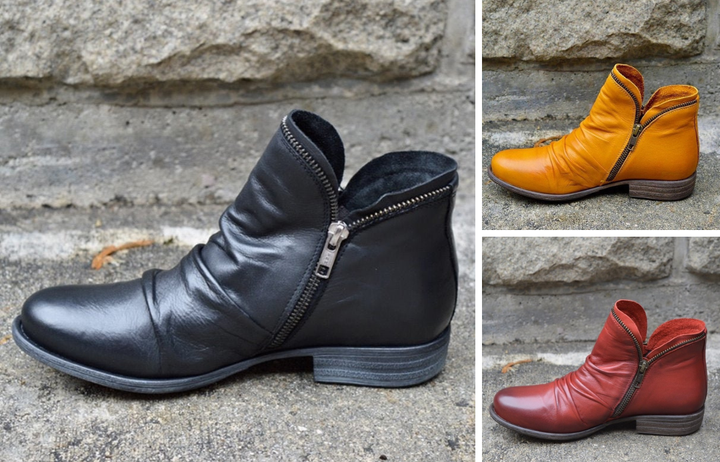 Martine™ - Botines de Cuero con Cremallera
