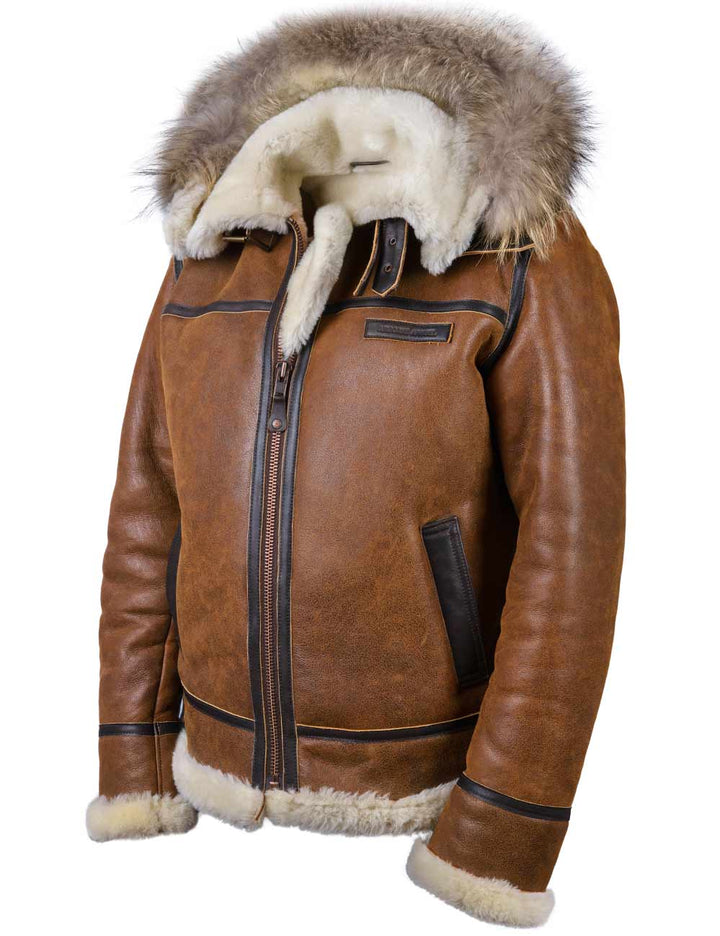 Aron™ | Chaqueta Bomber con Capucha de Piel