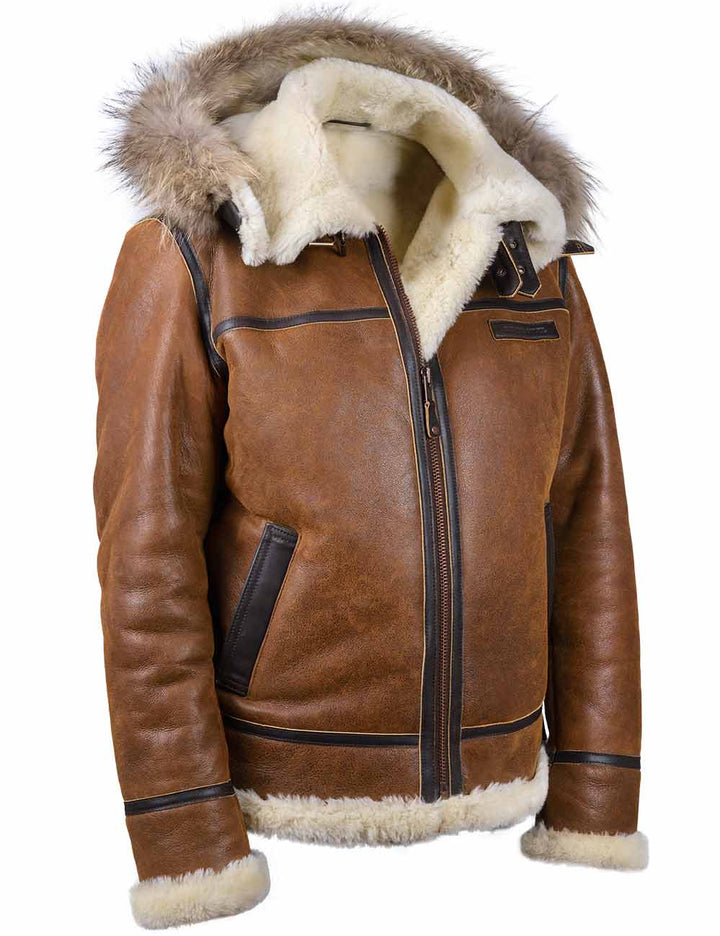 Aron™ | Chaqueta Bomber con Capucha de Piel