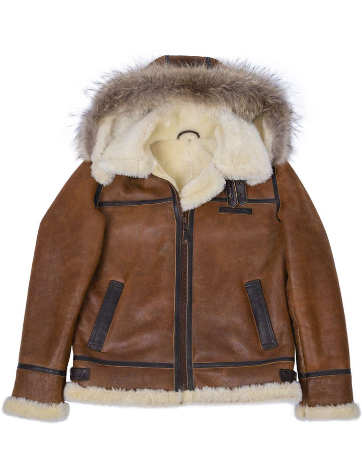 Aron™ | Chaqueta Bomber con Capucha de Piel