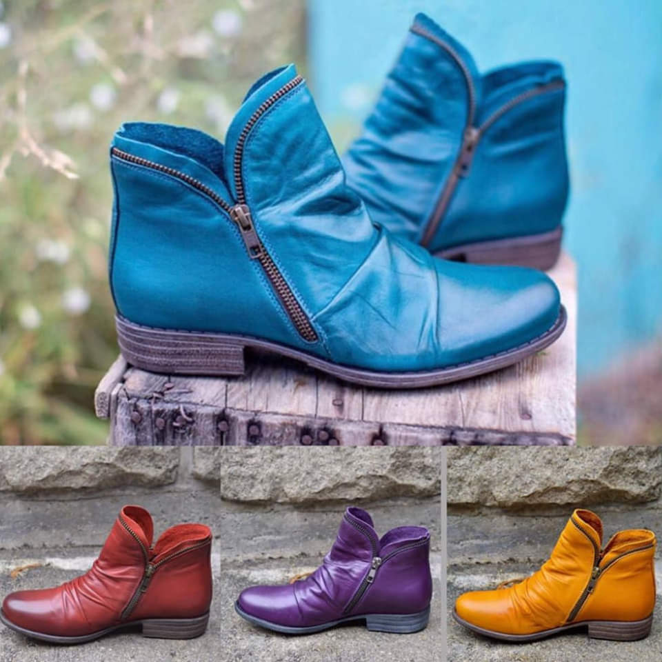 Martine™ - Botines de Cuero con Cremallera